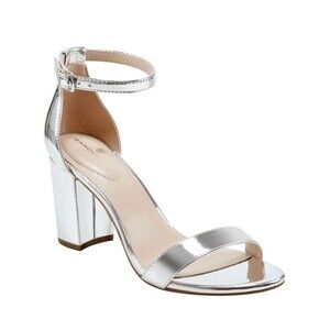 Bandolino Silver Metallic Block Heel Sandals Womens 8M Ankle Strap Open Toe
